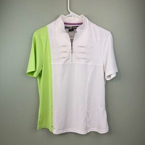 Jamie Sadock Womens Golf Top White Lime Green Quarter Zip Short Sleeve Size M
